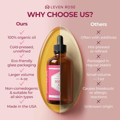 Jojoba Oil Organic, Pure Cold Pressed Carrier Oil, Natural Unrefined Moisturizer for Skin Hair and Nails 4 Oz