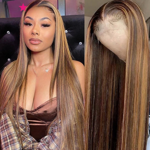 Glowing Brazilian Highlighted Straight Wig